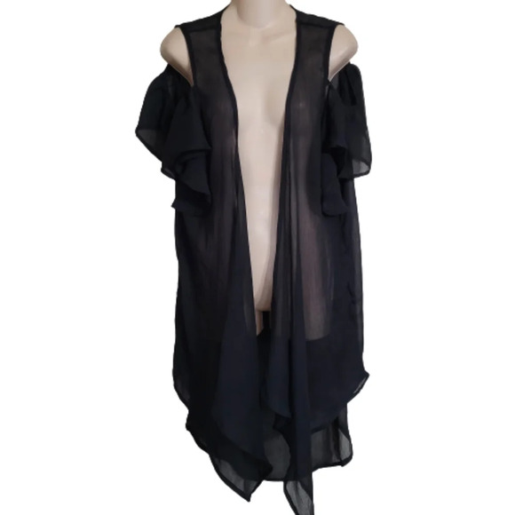 Anna & Ava Other - Anna & Ava Black Sheer Cold Shoulder Duster/Swimsuit Coverup Size Women One Size